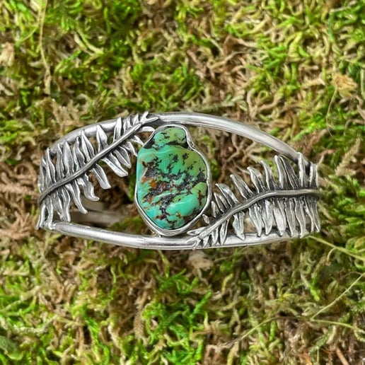 Turquoise and Fern Cuff Bracelet