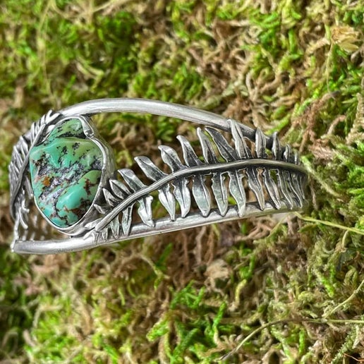 Turquoise and Fern Cuff Bracelet