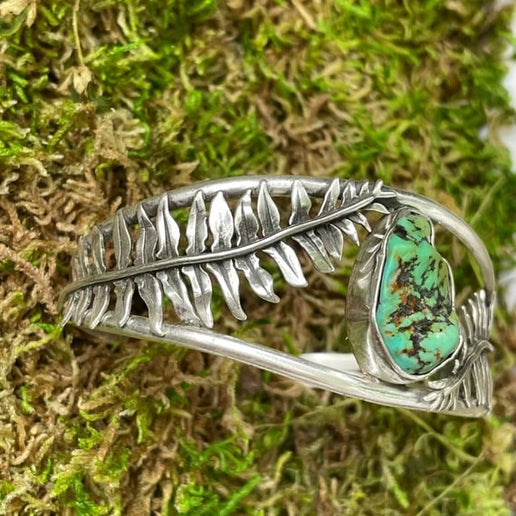 Turquoise and Fern Cuff Bracelet